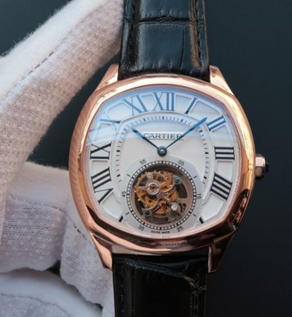 Cartier Drive de Cartier Tourbillon RG White Textured Dial Leather Strap